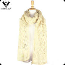 Women Cream Soft Crochet Knit Winter Scarf